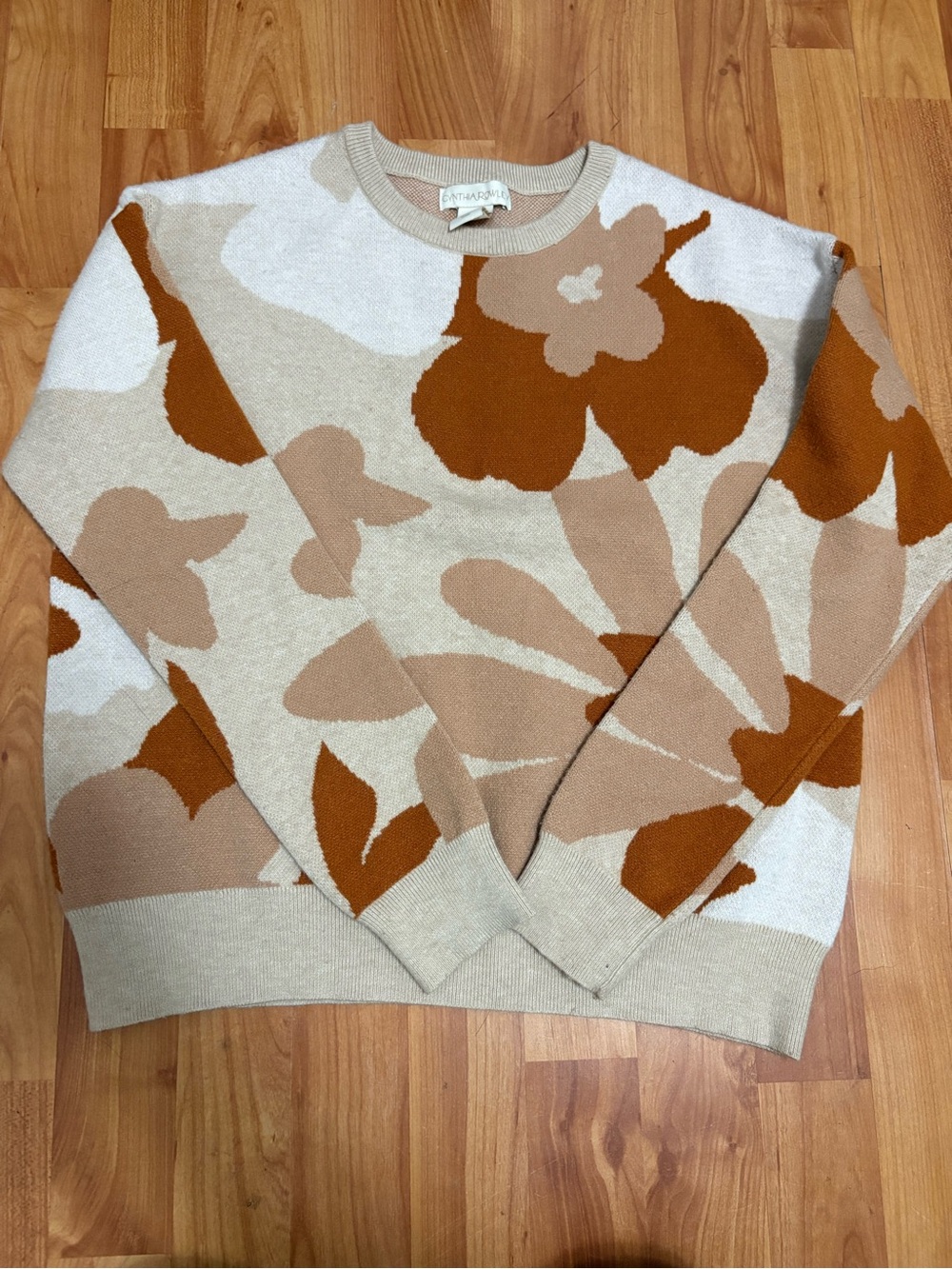 Cynthia Rowley Floral Crewneck Sweater - Cream & Brown Rust